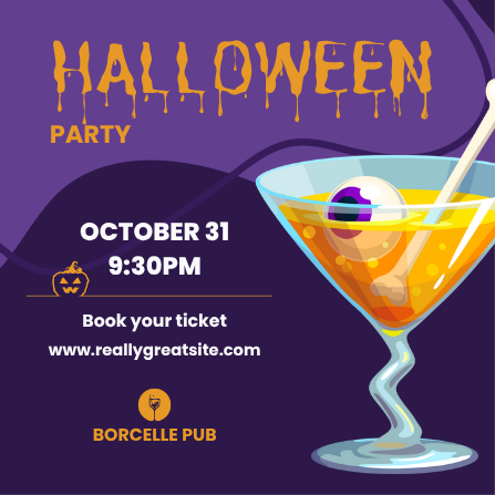 Purple and Orange Spooky Cocktail Halloween Party Invitation