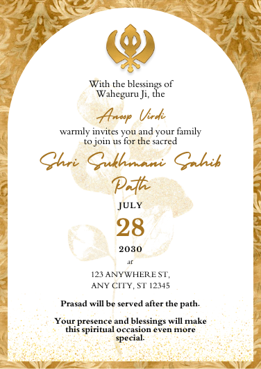 Gold and White Shri Sukhmani Sahib Path Invitation Template