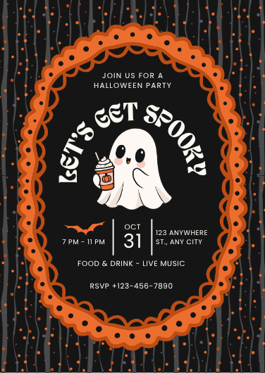 Cute Ghost Let's Get Spooky Halloween Party Invitation
