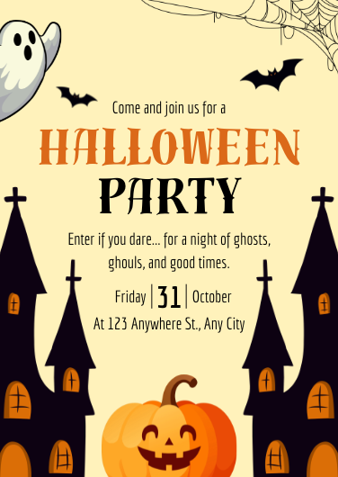 Orange, Black, and White Spooky Halloween Party Invitation