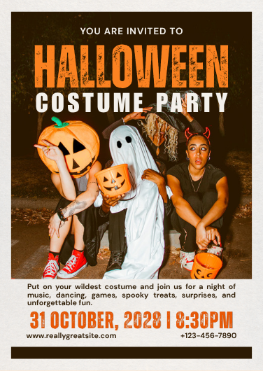 Bold Orange & Black Halloween Costume Party Invitation