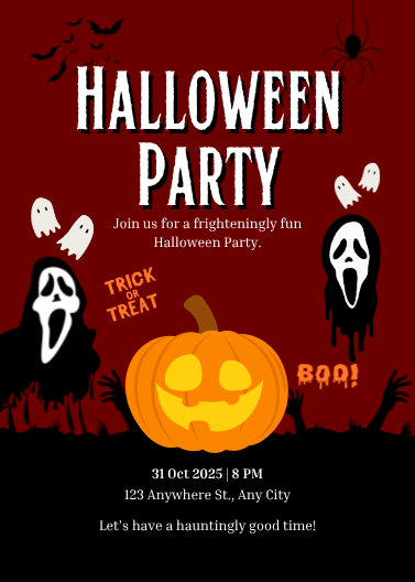 Dark Red and Black Spooky Halloween Party Invitation