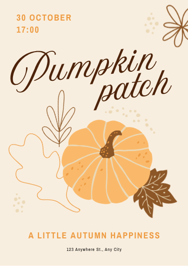 Beige, Brown & Orange Pumpkin Patch Invitation Template