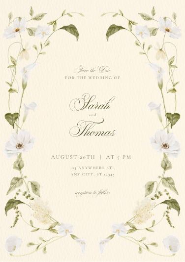 Cream Vintage Botanical Floral Wedding Invitation Template