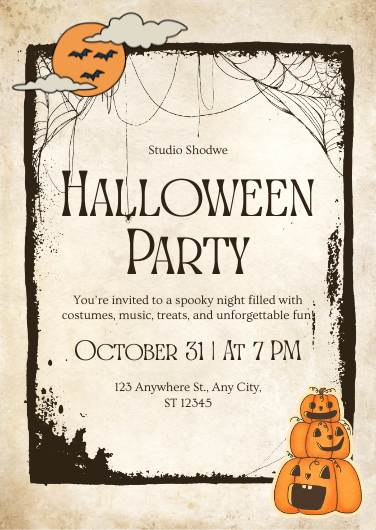 Orange and Black Vintage Halloween Party Invitation