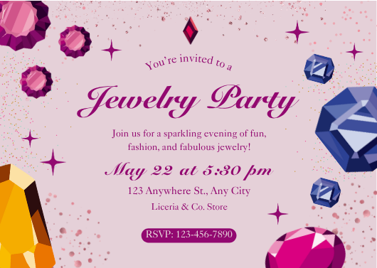 Purple and Pink Sparkling Jewelry Party Invitation