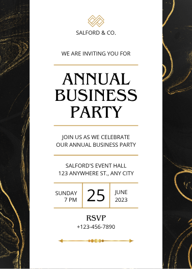 Black and Gold Annual Business Party Invitation Template