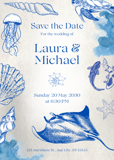 Blue and White Marine Life Save the Date Template