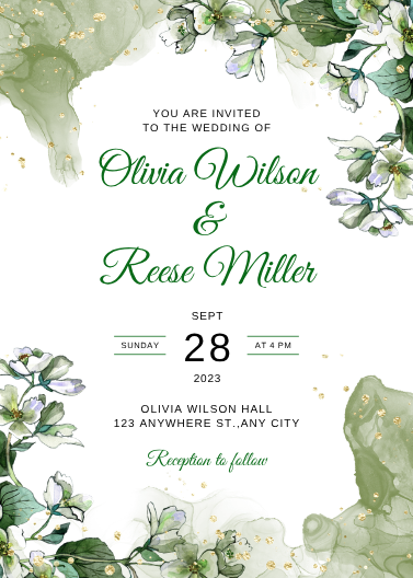Green and Gold Floral Luxury Wedding Invitation Template