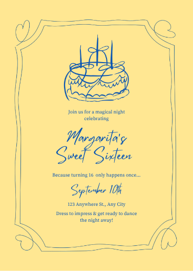 Butter Yellow Elegant Sweet Sixteen Birthday Invitation