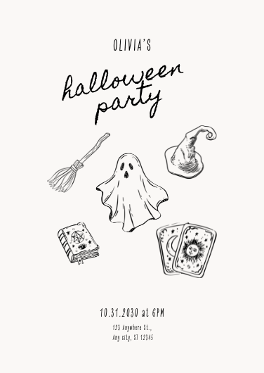 Minimalist Hand-Drawn Halloween Party Invitation Template