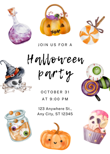 Orange and White Illustrative Halloween Party Invitation