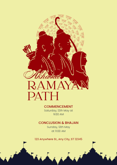 Red and Yellow Traditional Akhand Ramayan Path Invitation