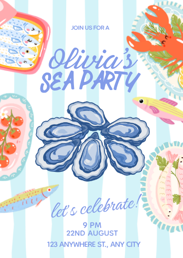 Illustrated Blue and Pink Sea Party Invitation Template