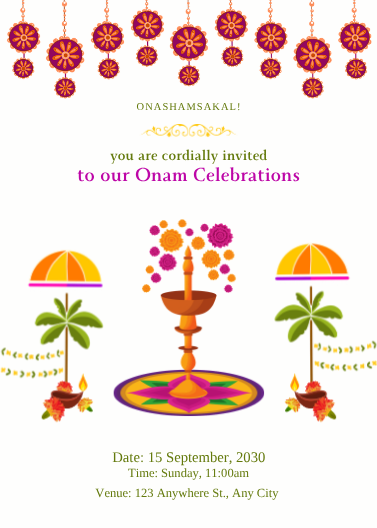 Orange and Pink Illustrative Onam Celebration Invitation