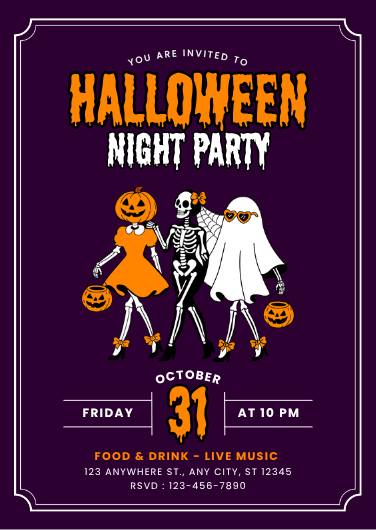 Purple and Orange Halloween Night Party Invitation