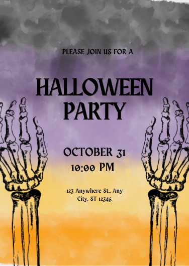 Purple, Black, and Gold Spooky Halloween Party Invitation