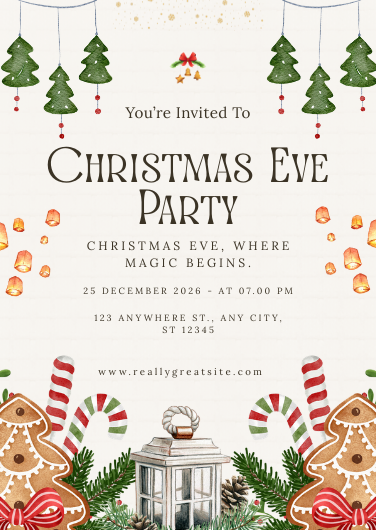 Green and Red Cozy Christmas Eve Party Invitation