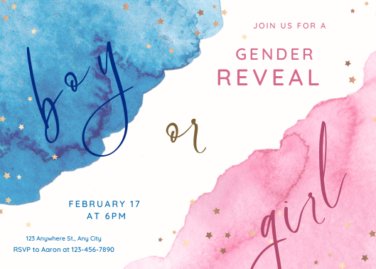 Pink and Blue Watercolor Boy or Girl Gender Reveal Invitation