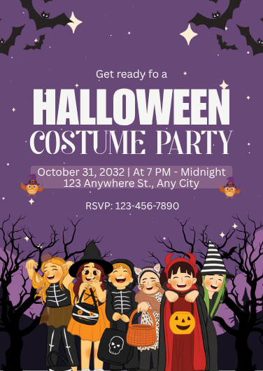 Purple Playful Halloween Costume Party Invitation Template