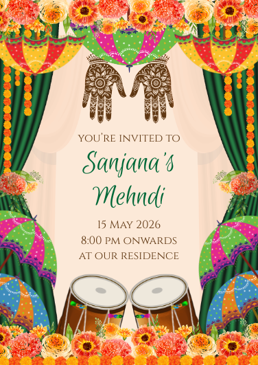 Vibrant Green and Yellow Mehndi Ceremony Invitation
