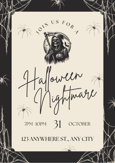 Customizable Black and White Halloween Party Invitation