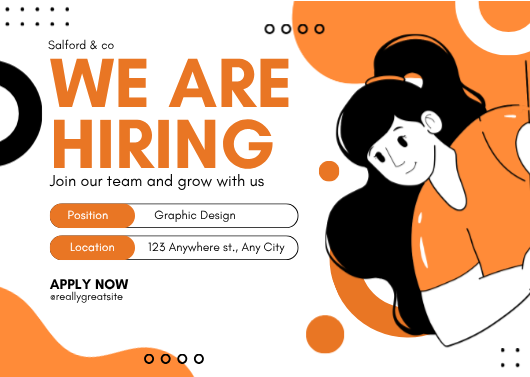 Orange and White Simple We Are Hiring Landscape Template