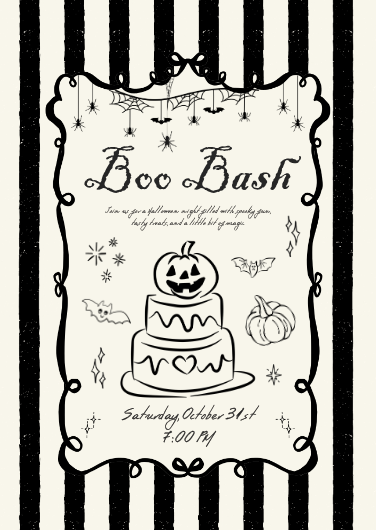 Black and White Vintage Spooky Boo Bash Invitation
