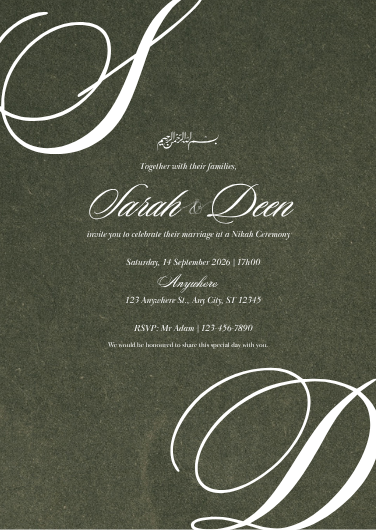 Elegant Green Textured Nikah Ceremony Invitation Template