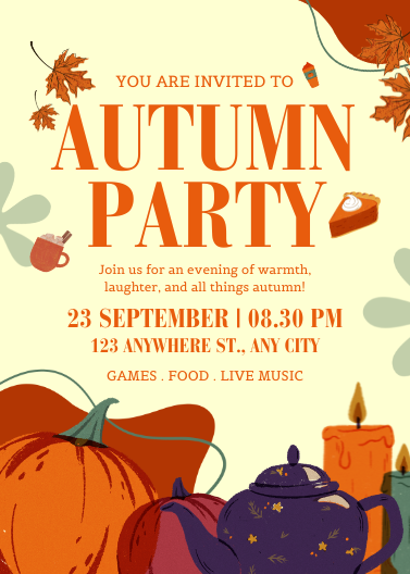 Cream and Orange Illustrative Autumn Party Invitation