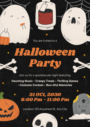 Orange and Black Illustrated Halloween Party Invitation