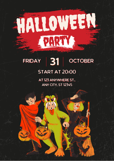 Retro Grunge Halloween Party Invitation Template
