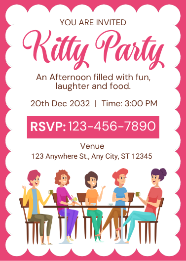 Cheerful Pink and White Kitty Party Invitation Template