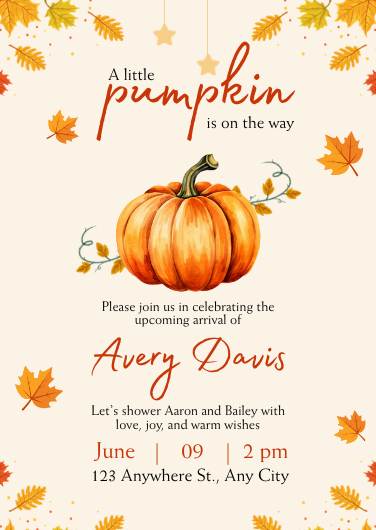 A Little Pumpkin Is On The Way Baby Shower Invitation