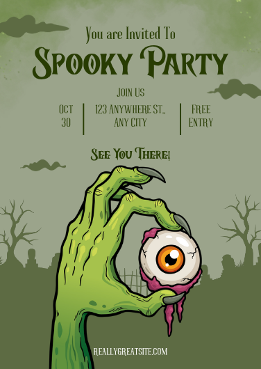 Green Zombie Hand Spooky Party Invitation