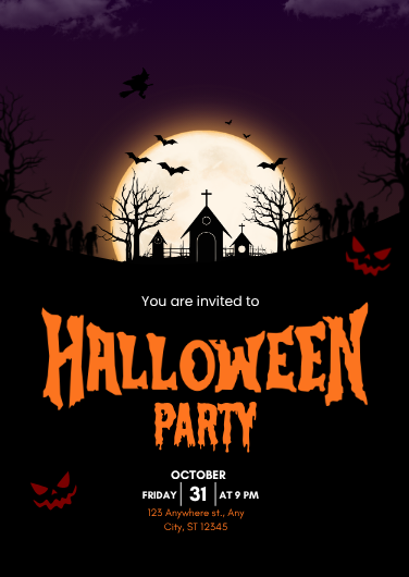 Editable Spooky Halloween Party Invitation Template