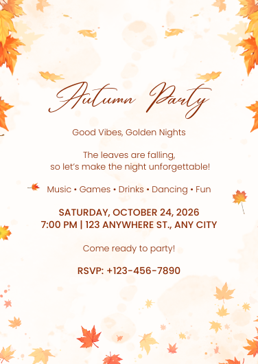 Elegant Orange and Gold Autumn Party Invitation