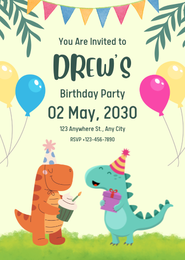 Colorful Cartoon Dinosaur Birthday Invitation Template