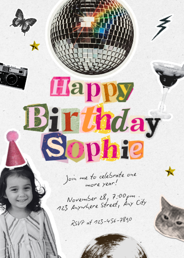Colorful Collage Cut Out Birthday Party Invitation