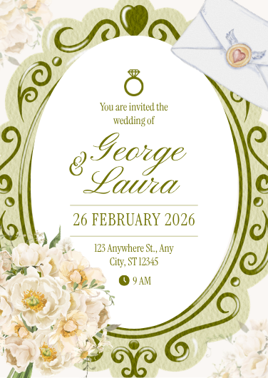 Green Beige Floral Wedding Invitation Template