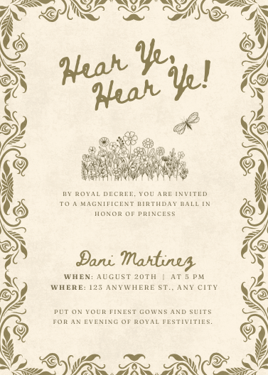 Elegant Vintage Floral Princess Birthday Invitation