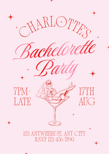 Whimsical Pink & Red Bachelorette Party Invitation