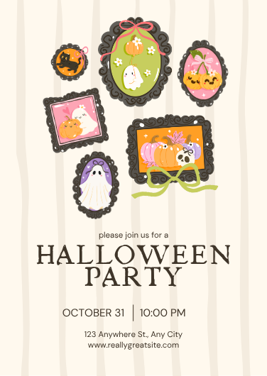 Cute Cream and Orange Halloween Party Invitation Template
