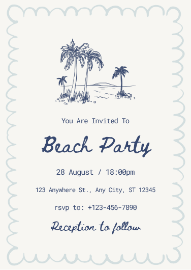 Illustrated Blue and White Beach Party Invitation Template