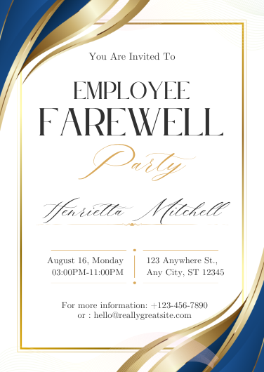 Elegant Navy and Gold Employee Farewell Party Invitation