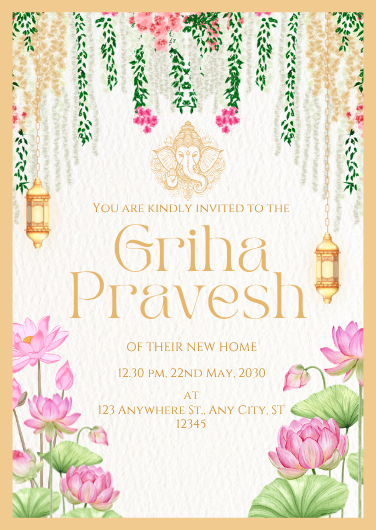 Traditional Pink and Gold Griha Pravesh Invitation