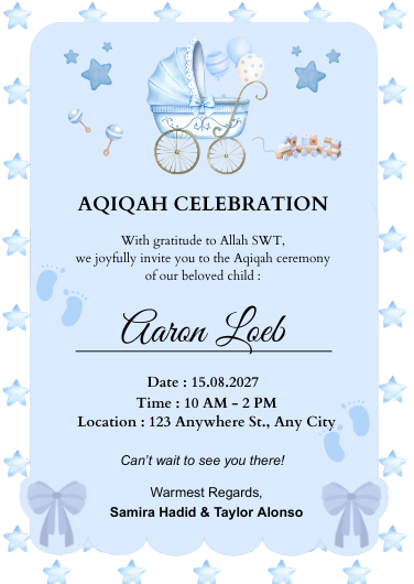 Blue Cute Illustration Aqiqah Celebration Invitation