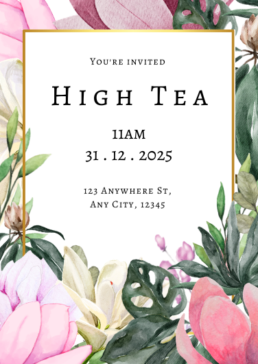 Pink & Green Floral Watercolor Tea Party Invitation