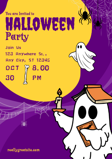Playful Yellow and Purple Halloween Party Invitation Template