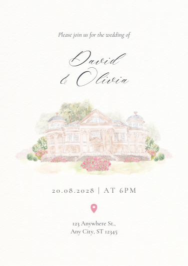 Elegant Watercolor Venue Illustration Wedding Invitation